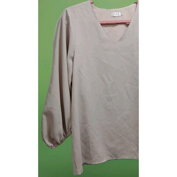 Qearal Blouse Women’s S Neutral Tan V-Neck Long Sleeve Balloon Oversized Top - Picture 3 of 6